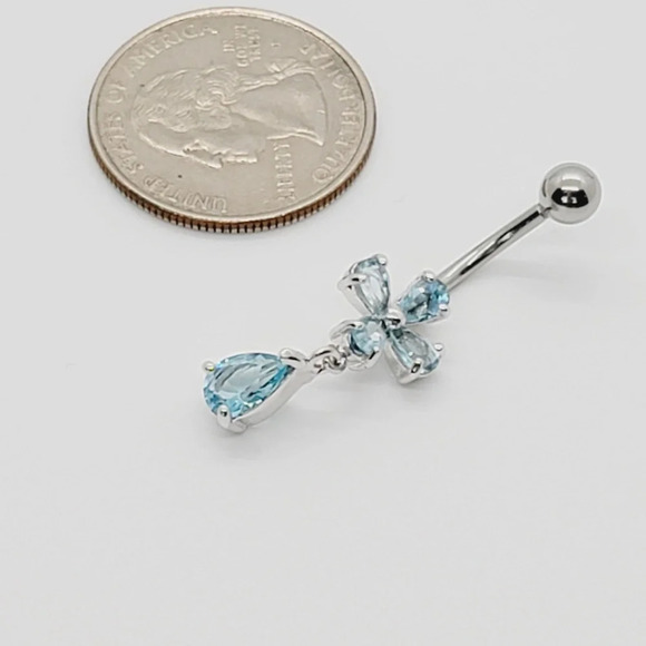NWOT Sterling SIlver Blue CZ Belly Button Ring - Picture 3 of 3